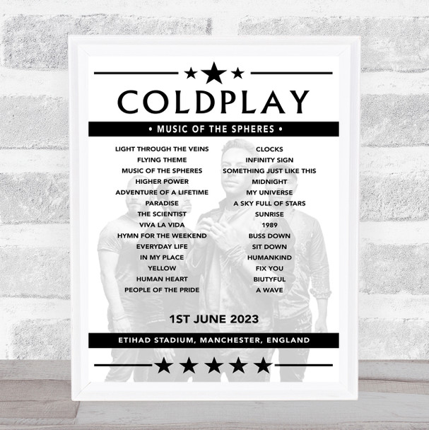 Coldplay - Concert Setlist Poster Print Canvas - Etihad Stadium, Manchester, England - June 1st 2023