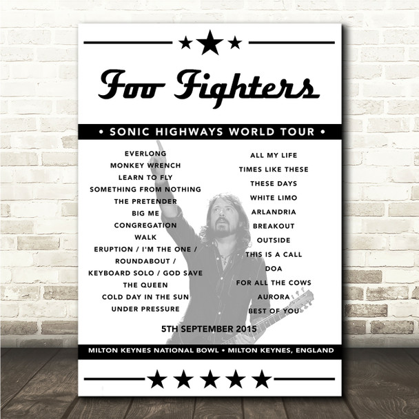 Foo Fighters - Concert Setlist Poster Print Canvas - Milton Keynes National Bowl, Milton Keynes, England - September 5th 2015