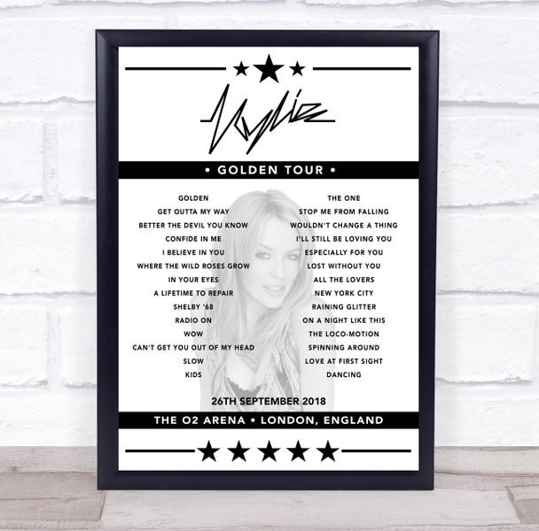 Kylie Minogue - Concert Setlist Poster Print Canvas - The O2 Arena, London, England - September 26th 2018
