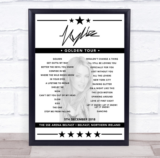 Kylie Minogue - Concert Setlist Poster Print Canvas - The SSE Arena Belfast, Belfast, Northern Ireland - December 5th 2018