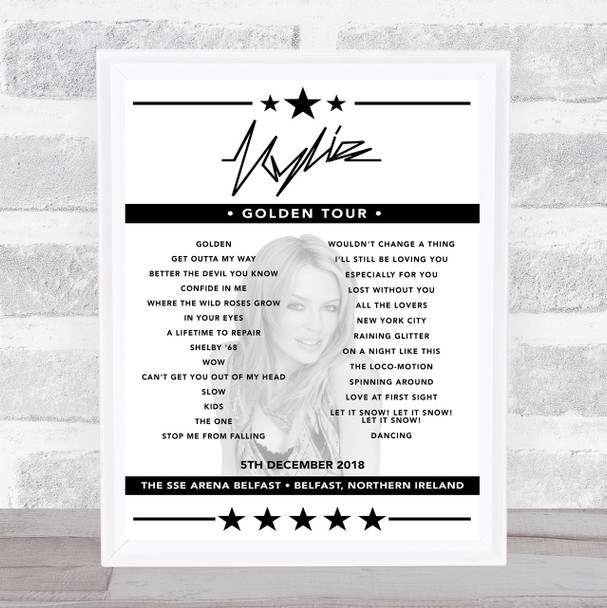 Kylie Minogue - Concert Setlist Poster Print Canvas - The SSE Arena Belfast, Belfast, Northern Ireland - December 5th 2018
