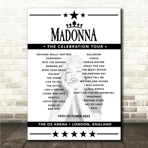 Madonna - Concert Setlist Poster Print Canvas - The O2 Arena, London, England - October 15th 2023