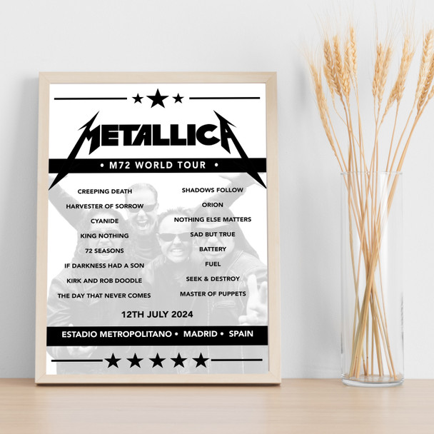 Metallica - Concert Setlist Poster Print Canvas - Estadio Metropolitano, Madrid, Spain - July 12th 2024