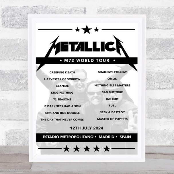 Metallica - Concert Setlist Poster Print Canvas - Estadio Metropolitano, Madrid, Spain - July 12th 2024