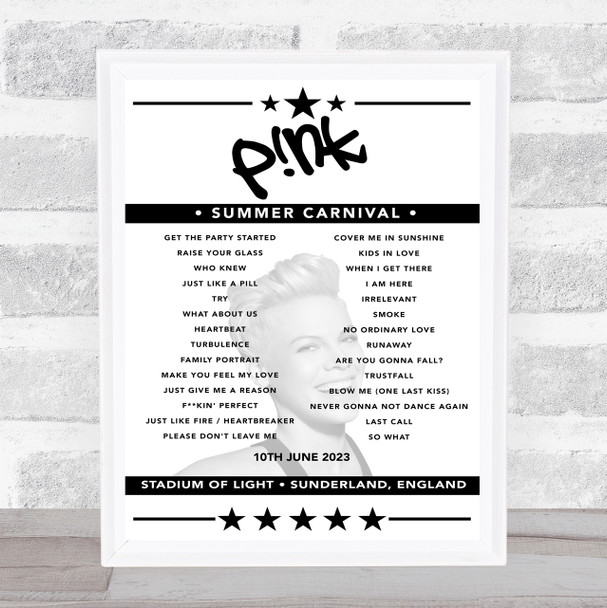 P!nk - Concert Setlist Poster Print Canvas - Stadium of Light, Sunderland, England - June 10th 2023 P!nk - Concert Setlist Poster Print Canvas - Stadium of Light, Sunderland, England - June 10th 2023