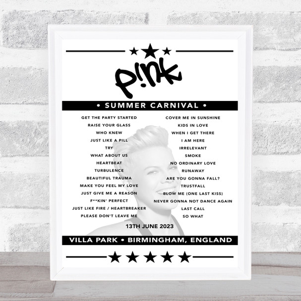 P!nk - Concert Setlist Poster Print Canvas - Villa Park, Birmingham, England - June 13th 2023 P!nk - Concert Setlist Poster Print Canvas - Villa Park, Birmingham, England - June 13th 2023