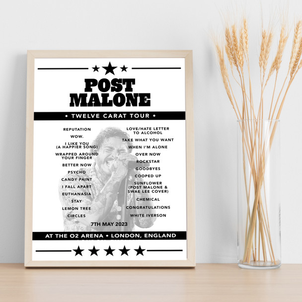 Post Malone - Concert Setlist Poster Print Canvas - The O2 Arena, London, England - May 7th 2023