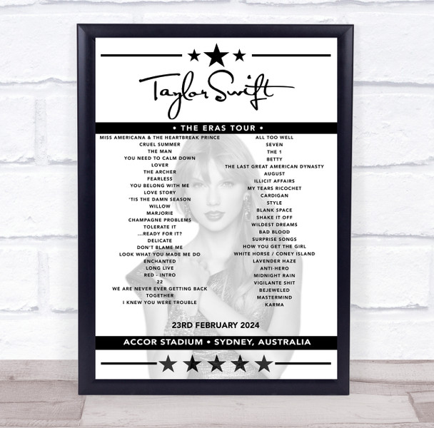 Taylor Swift - Concert Setlist Poster Print Canvas - Accor Stadium, Sydney, Australia - February 23rd 2024