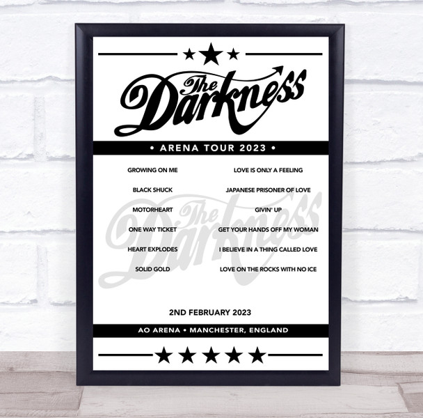 The Darkness - Concert Setlist Poster Print Canvas - AO Arena, Manchester, England - 2nd February 2023