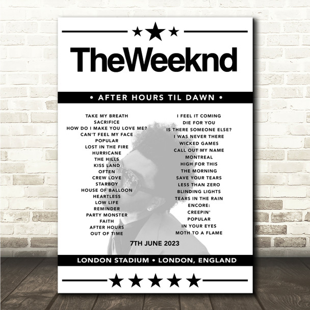 The Weeknd - Concert Setlist Poster Print Canvas - London Stadium, London, England - July 8th 2023