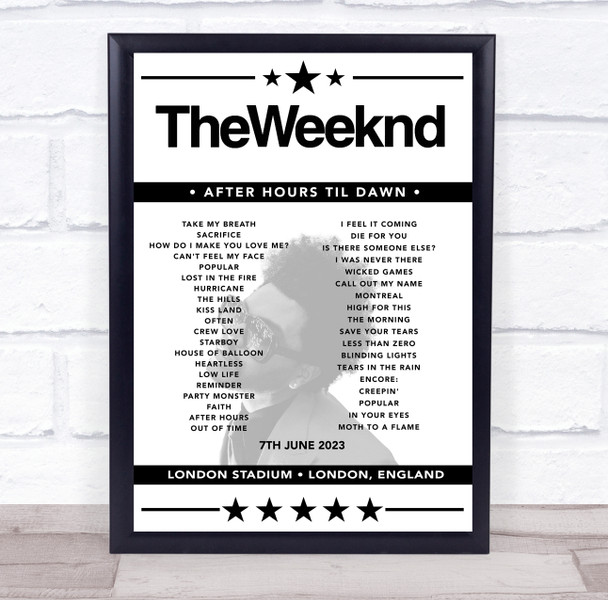 The Weeknd - Concert Setlist Poster Print Canvas - London Stadium, London, England - July 8th 2023
