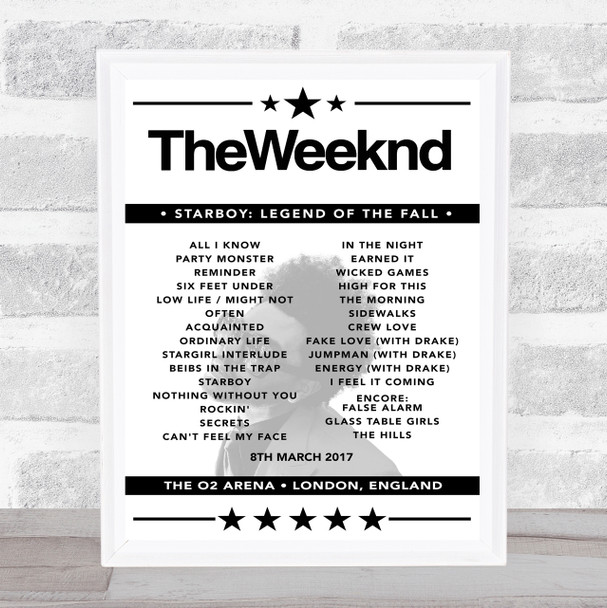 The Weeknd - Concert Setlist Poster Print Canvas - The O2 Arena, London, England - March 8th 2017