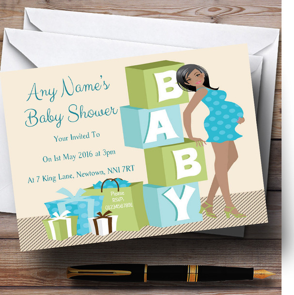 Blue And Green Mum To Be Customised Baby Shower Invitations