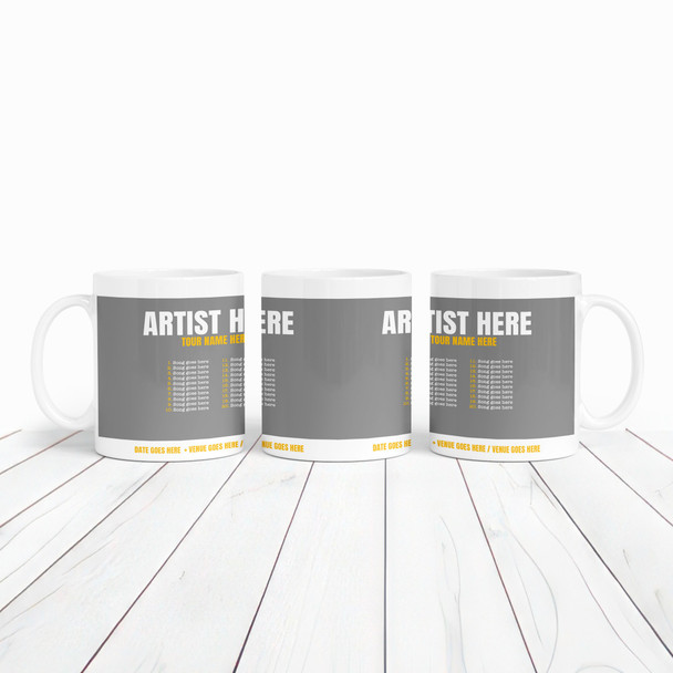 Grey Concert Setlist Mug - Any Artist, Gig Date Venue