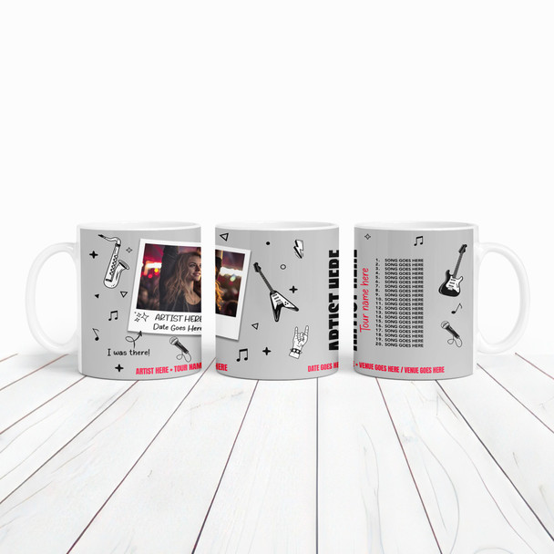 Grey Photo Concert Setlist Mug - Any Artist, Gig Date Venue Grey Photo Concert Setlist Mug - Any Artist, Gig Date Venue