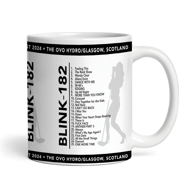 Black Female Blink-182 Concert Setlist Gig Mug - The OVO Hydro, Glasgow, Scotland 30th Aug 2024