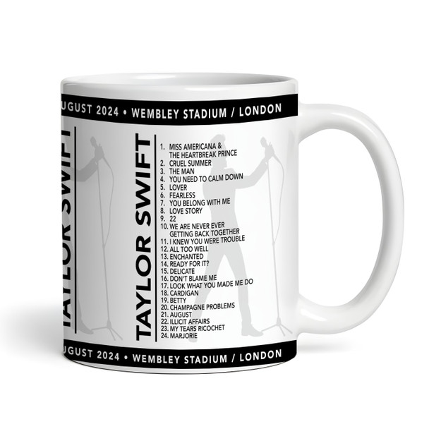 Black Male Taylor Swift Concert Setlist Gig Mug - Wembley Stadium, London, England, 20th Aug 2024