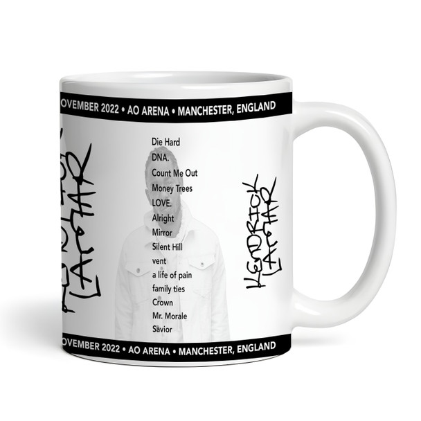 Kendrick Lamar Concert Setlist Gig Mug - AO Arena, Manchester, England - 16th November 2022 Kendrick Lamar Concert Setlist Gig Mug - AO Arena, Manchester, England - 16th November 2022