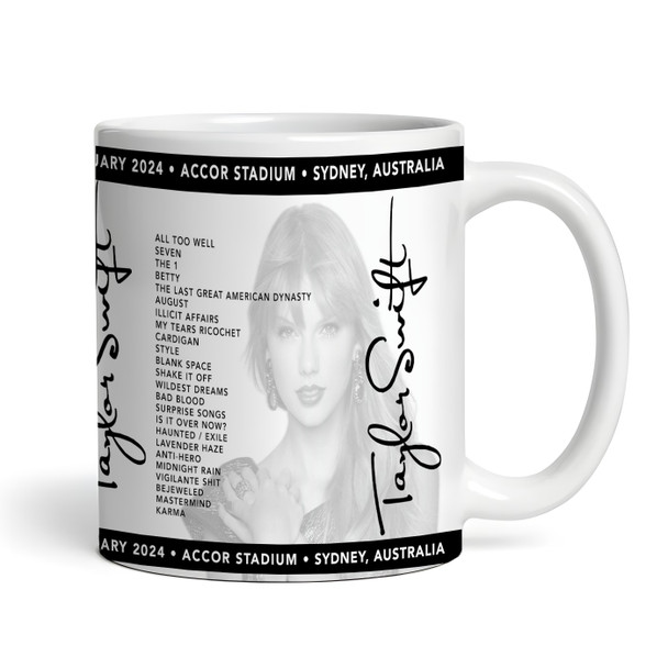 Taylor Swift Concert Setlist Gig Mug - Accor Stadium, Sydney, Australia - February 25th 2024