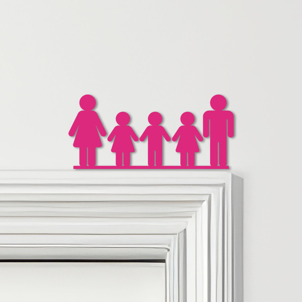 Door Topper Family Of 4, 2 Girls 1 Boy Various Colours Decorative Sign