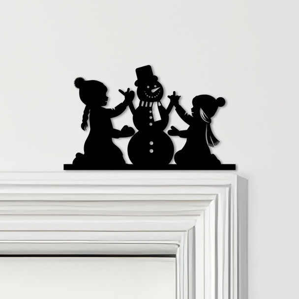 Door Topper Girls Building Snowman Christmas Decor Various Colours Decor Sign