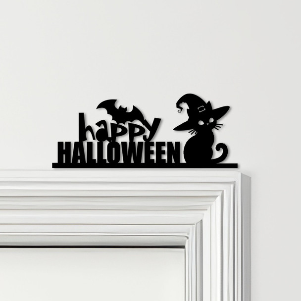 Door Topper Happy Halloween Decor Cat Bat Various Colours Decorative Sign