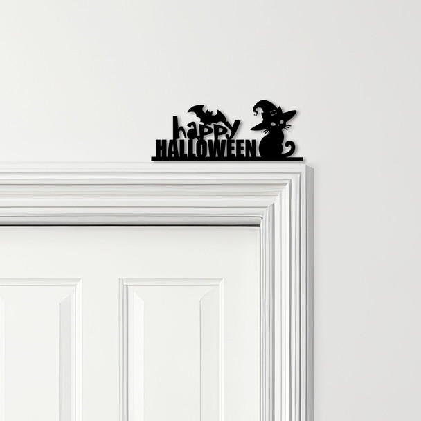 Door Topper Happy Halloween Decor Cat Bat Various Colours Decorative Sign