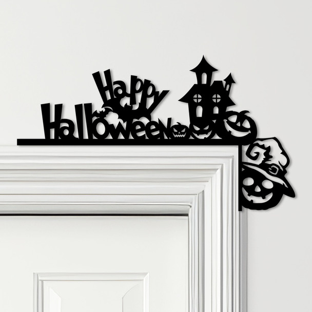 Door Topper Happy Halloween Decor House Pumpkins Various Colours Decorative Sign