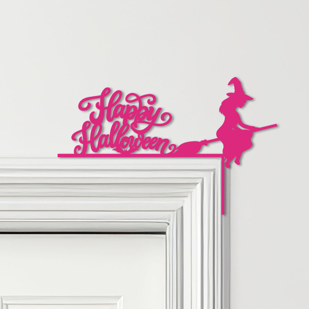 Door Topper Happy Halloween Decor Witch With Broom Various Colours Decor Sign