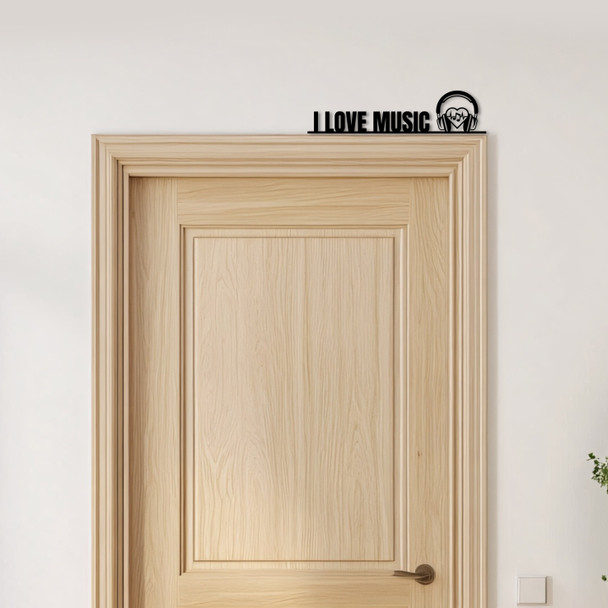 Door Topper I Love Music Headphones & Music Notes Various Colours Decor Sign