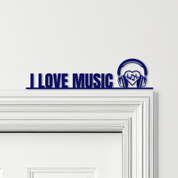 Door Topper I Love Music Headphones & Music Notes Various Colours Decor Sign
