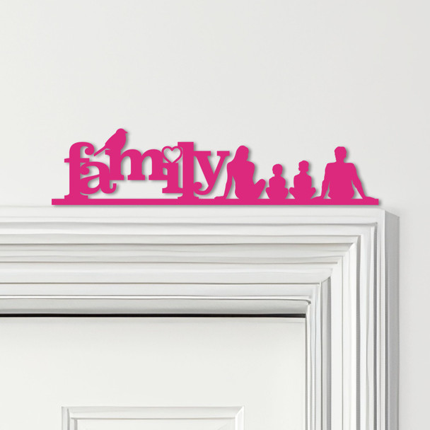 Door Topper Love Heart Bird Family Of Four 2 Boys Various Colours Decor Sign