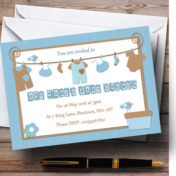 Blue Boys Clothes Customised Baby Shower Invitations Blue Boys Clothes Customised Baby Shower Invitations
