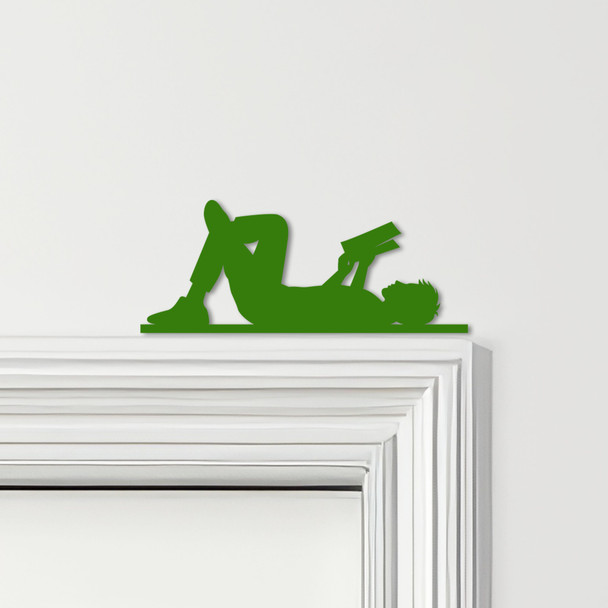 Door Topper Boy Lying Reading Book Various Colours Top Of Door Decorative Sign