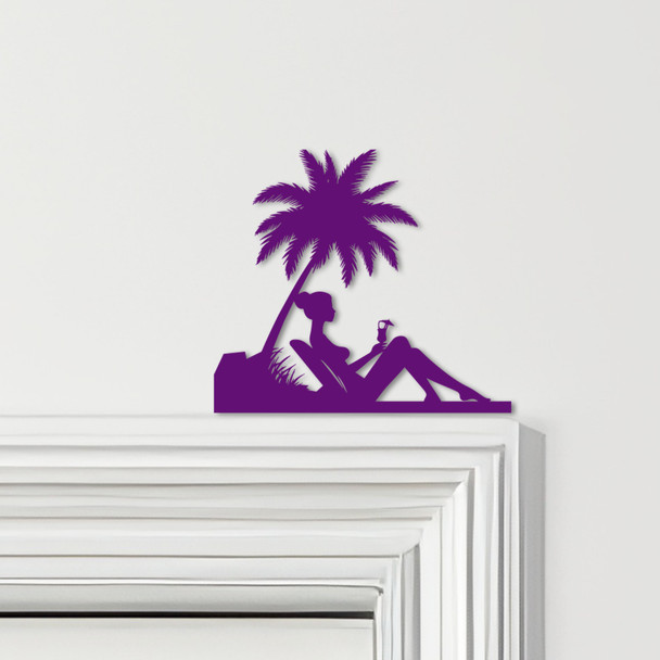 Door Topper Woman Relaxing Palm Tree Beach Cocktail Various Colours Decor Sign