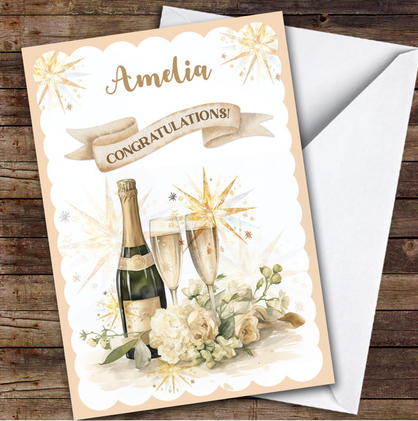 Personalised Congratulations Card For Anyone Gold Champagne Flutes