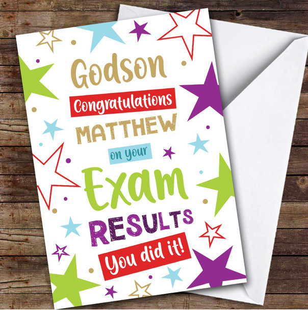 Personalised Exam Results Congratulations Card For Godson Bright Stars