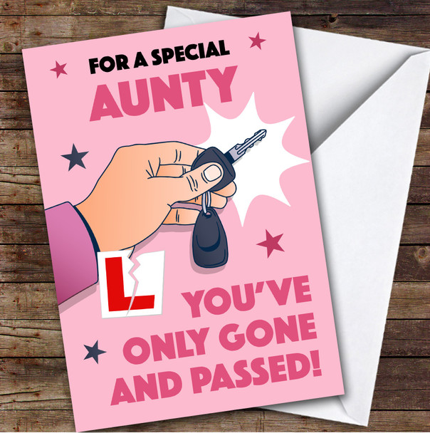Personalised Passed Driving Test Card For Aunty Car Key Pink