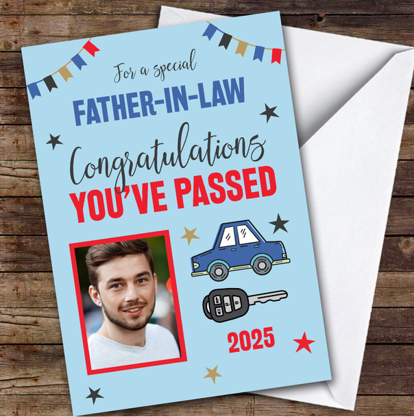 Personalised Passed Driving Test Card For Father-In-Law Photo Car Key Blue