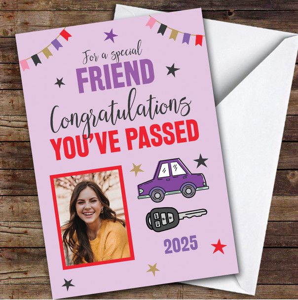 Personalised Passed Driving Test Card For Friend Photo Car Key Purple