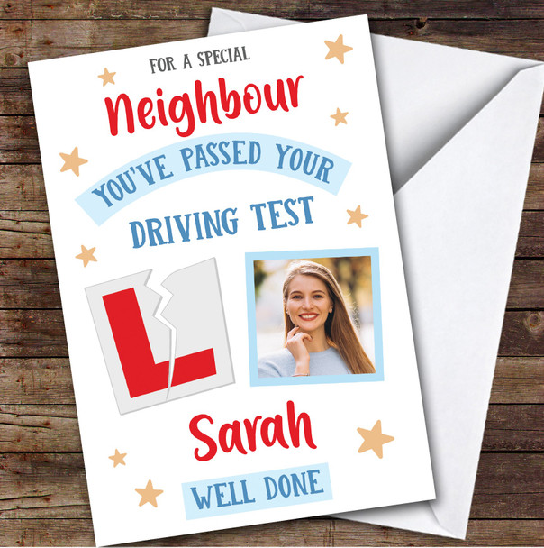 Personalised Passed Driving Test Card For Neighbour Photo L Plate Star
