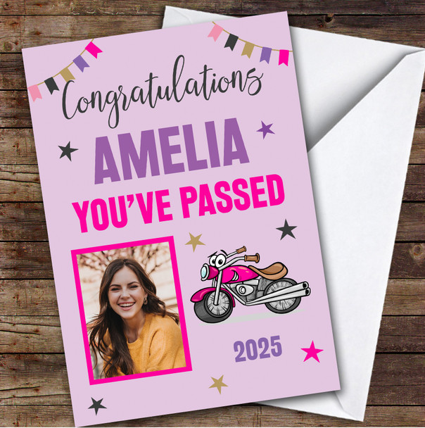 Personalised Passed Motorbike Test Card For Anyone Photo Car Key Purple