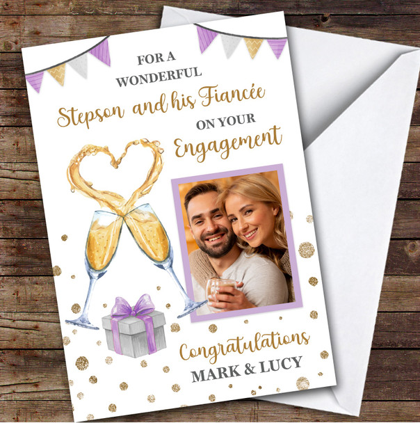 Personalised Engagement Card For Stepson And His Fiancee Photo Champagne Flutes