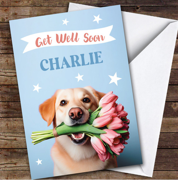 Personalised Get Well Soon Card For Anyone Dog Flowers