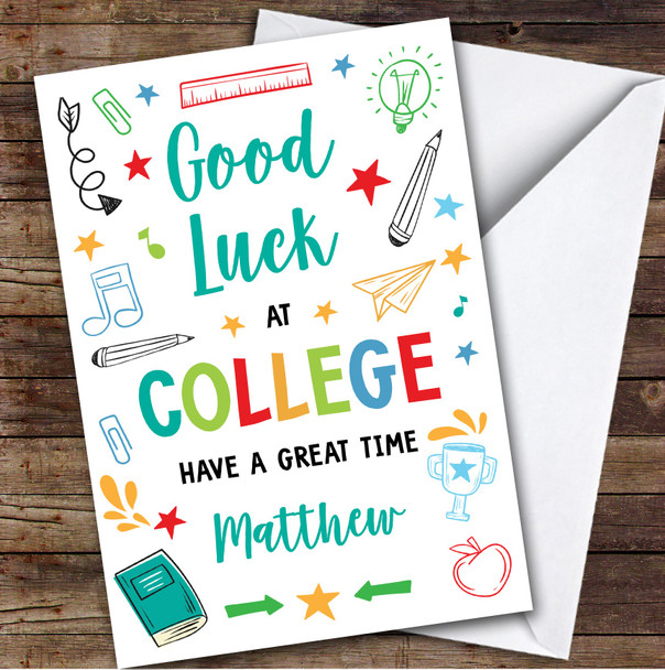 Personalised Off To College Card For Anyone Bright Doodle