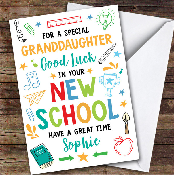 Personalised Going To New School Card For Granddaughter Bright Doodle