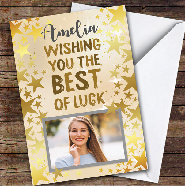 Personalised Good Luck Card For Anyone Photo Gold Stars