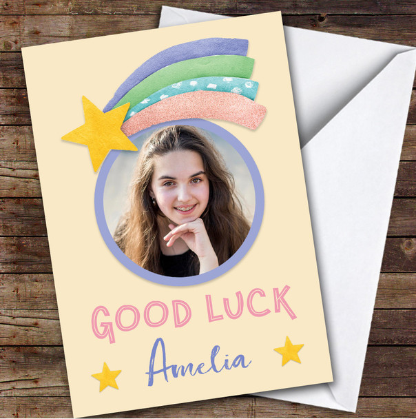 Personalised Good Luck Card For Anyone Photo Rainbow Purple