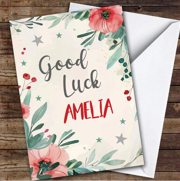 Personalised Good Luck Card For Anyone Red Flowers