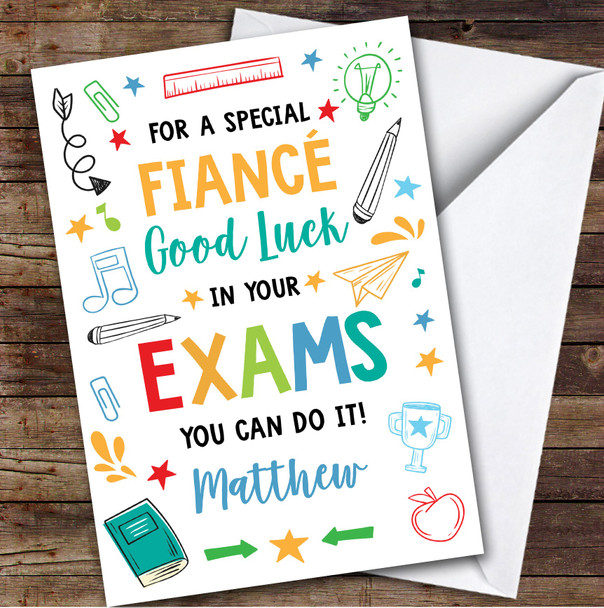 Personalised Good Luck In Exams Card For Fiance Bright Doodle